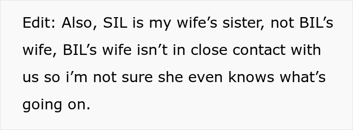 Text excerpt explaining relationship clarification about SIL, wife, and BIL in an IVF story about conception and parenthood claims.