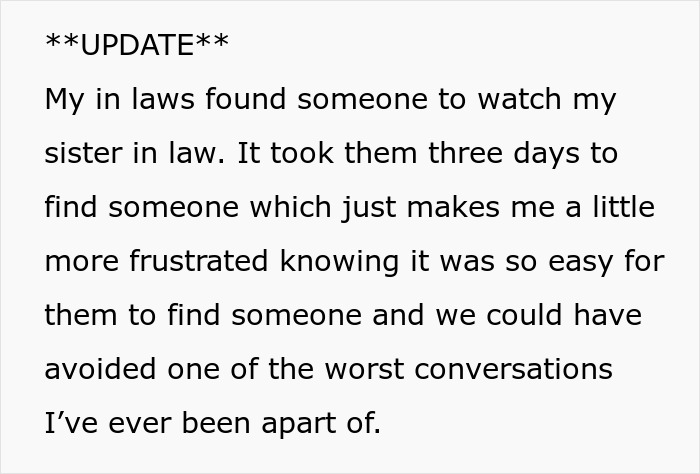 Text update about in-laws finding a babysitter, highlighting parents taking guilt-tripping to another level.
