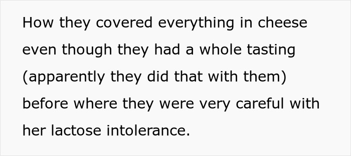 Text describing wedding vendors failing to accommodate bride&rsquo;s allergy, leaving her without cupcakes due to lactose intolerance.