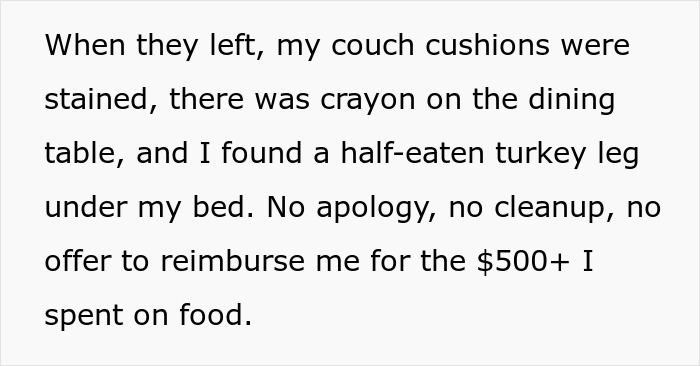 Alt text: Woman spends $500 for Thanksgiving and experiences family treating her house like an Airbnb with no cleanup or reimbursement.
