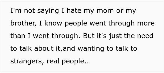 Text image showing a personal statement about the struggles of a sibling of autistic and epileptic brothers seeking support.