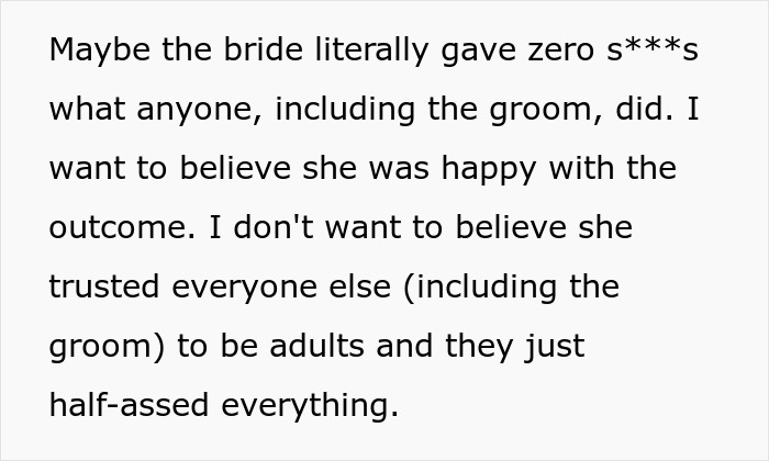 Excerpt from a woman shaming a Halloween wedding, expressing disappointment in the groom and anger for the bride.