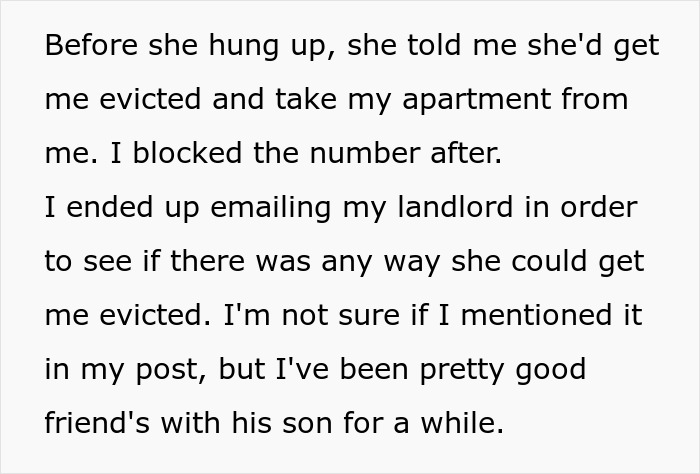 Text message about eviction threats and concerns involving a man, his girlfriend, and her 9-year-old son.