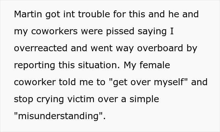 Text excerpt about a coworker snooping in a woman's purse and the trouble he faced after she reported him.