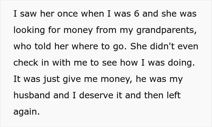 Text about bio mom abandoning 4-year-old son, seeking money from grandparents without concern for the child’s well-being. Text about bio mom abandoning 4-year-old son, seeking money from grandparents without concern for the child’s well-being.