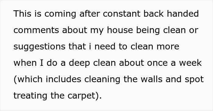 Text excerpt about an exhausted mom facing criticism for not having a spotless house and involving her kids in the cleanup.