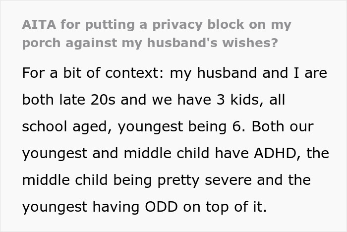 Mom of 3 using privacy sheet to block talkative neighbors on porch, husband disagrees, calling her actions rude.