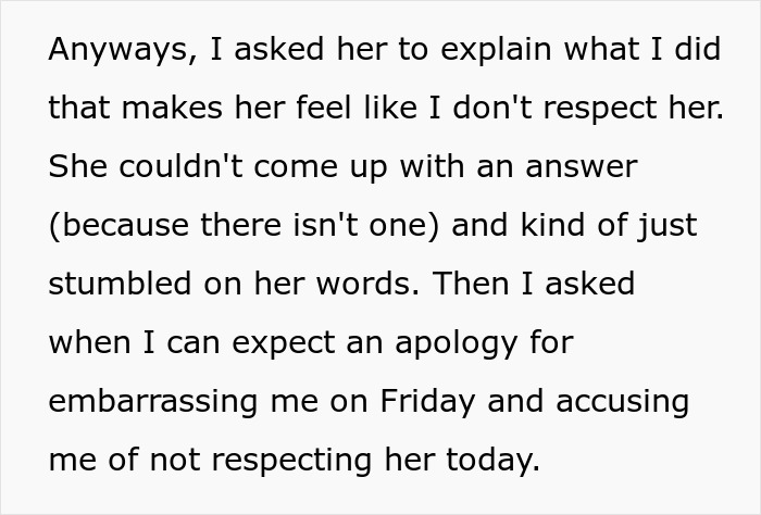 Text excerpt showing a conversation about respect and apology, highlighting coworker sensitive smells affecting washing hands. Text excerpt showing a conversation about respect and apology, highlighting coworker sensitive smells affecting washing hands.