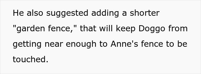 Text about adding a shorter garden fence to keep Doggo away from neighbor's fence in a dog theft concern.