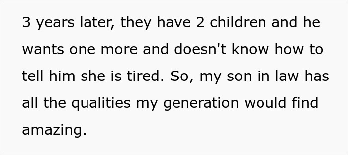 Text excerpt about mistress turned wife complaining about absentee husband wanting a third child while her concerned mom reflects generational views.