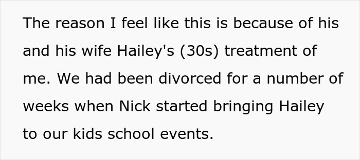 Text excerpt discussing tension after divorce, focusing on kids preferring bio mom over stepmom and father's conflict involving his infertile wife. Text excerpt discussing tension after divorce, focusing on kids preferring bio mom over stepmom and father's conflict involving his infertile wife.