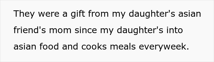 Text excerpt about a daughter's interest in Asian food and cooking, hinting at stepdaughter sister spices drama. Text excerpt about a daughter's interest in Asian food and cooking, hinting at stepdaughter sister spices drama.