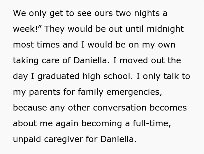 Text excerpt showing a man describing refusal to be unpaid caregiver for disabled sister, highlighting family ableist conflict. Text excerpt showing a man describing refusal to be unpaid caregiver for disabled sister, highlighting family ableist conflict.