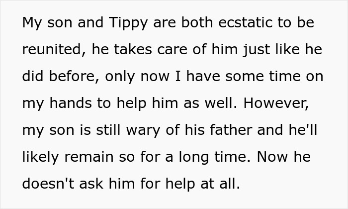 Text describing a manchild playing games while his son cries over a lost dog, and a furious wife declaring console trash day.