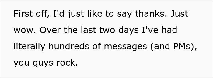Text message expressing gratitude for receiving hundreds of supportive messages after wife hears husband admit she&rsquo;s ugly.