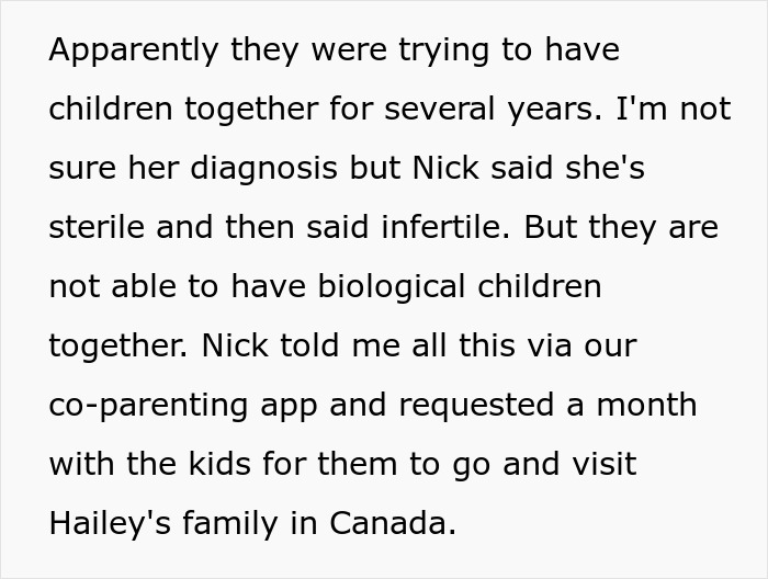 Text excerpt discussing struggles with infertility and co-parenting involving biological children and stepmoms. Text excerpt discussing struggles with infertility and co-parenting involving biological children and stepmoms.