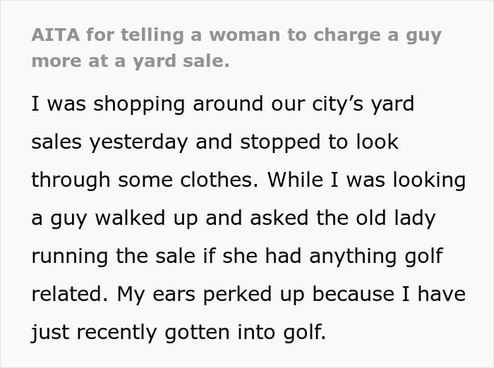 Widow sells late hubby&rsquo;s golf clubs low price, rich guy tries to rip off, stranger steps in to help.