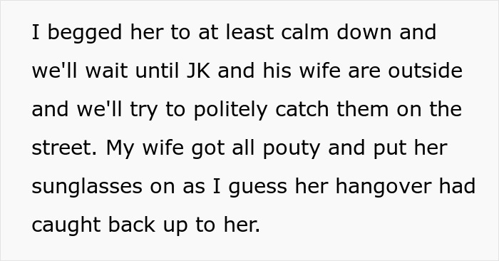 Text excerpt describing a wife putting on sunglasses and reacting during an encounter involving John Krasinski.