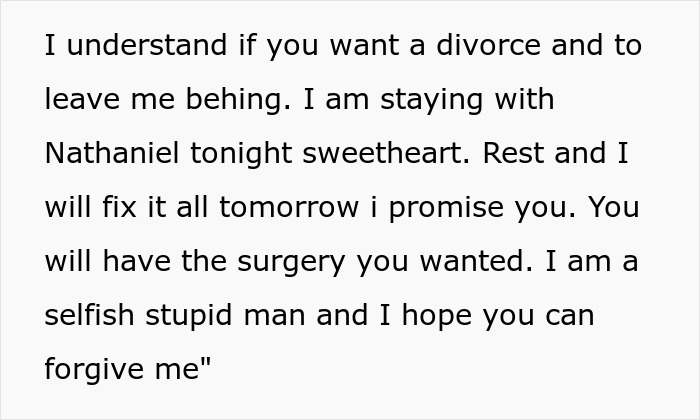 Alt text: Man&rsquo;s apology message promising to fix the situation and ensure woman&rsquo;s dream of tummy tuck surgery.