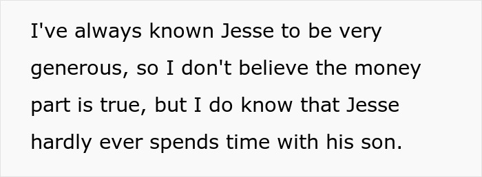 Text excerpt about Jesse being generous but rarely spending time with his grown son, highlighting a wake-up call.