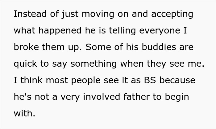 Text excerpt about woman feeling treated as stranger danger to future stepkid, leading to break off of engagement.