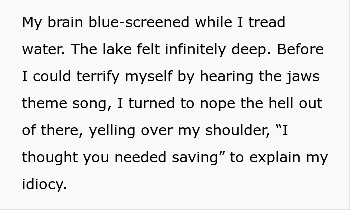 Alt text: Woman wrongly tries to save elite military diver while feeling embarrassed but ends up scoring a date despite her mistake.
