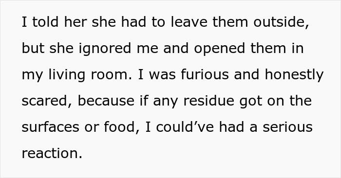 Text describing a tense situation where a monster-in-law endangers the daughter-in-law&rsquo;s safety, leading to police escort and ban.