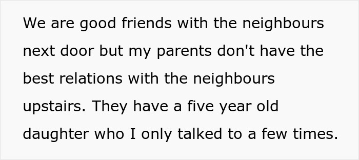 Text excerpt about neighbors and a five-year-old daughter, related to parents abandoning child and CPS intervention.