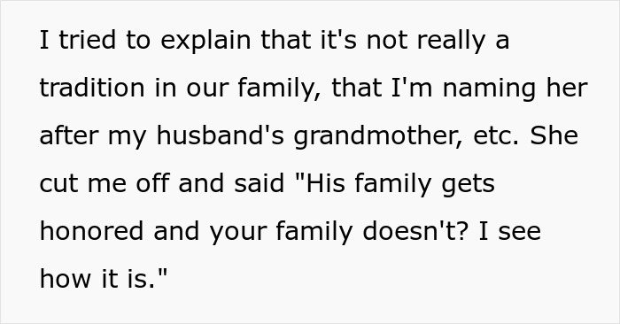Text excerpt showing a disagreement over naming a grandchild after a family member and refusal to accept the tradition.