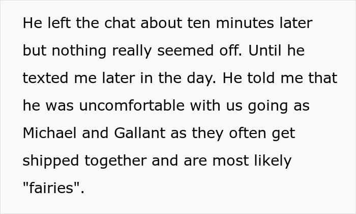 Text describing a guy feeling uncomfortable with his girlfriend&rsquo;s friends&rsquo; Halloween costume, showing fragile masculinity conflict.