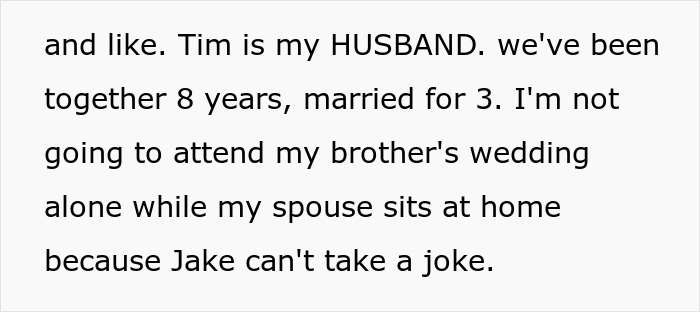 Text excerpt about husband and brother-in-law conflict over a wedding invitation and joking boundaries.