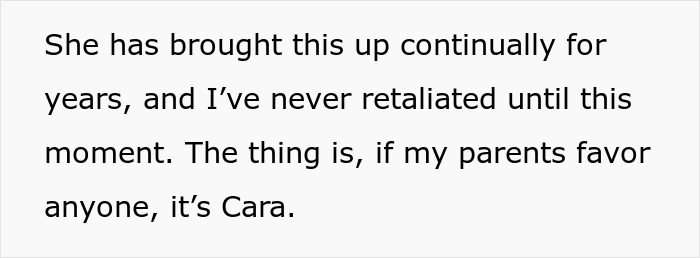 Text excerpt discussing favoritism as a golden child gets a reality check after sister&rsquo;s college acceptance news.