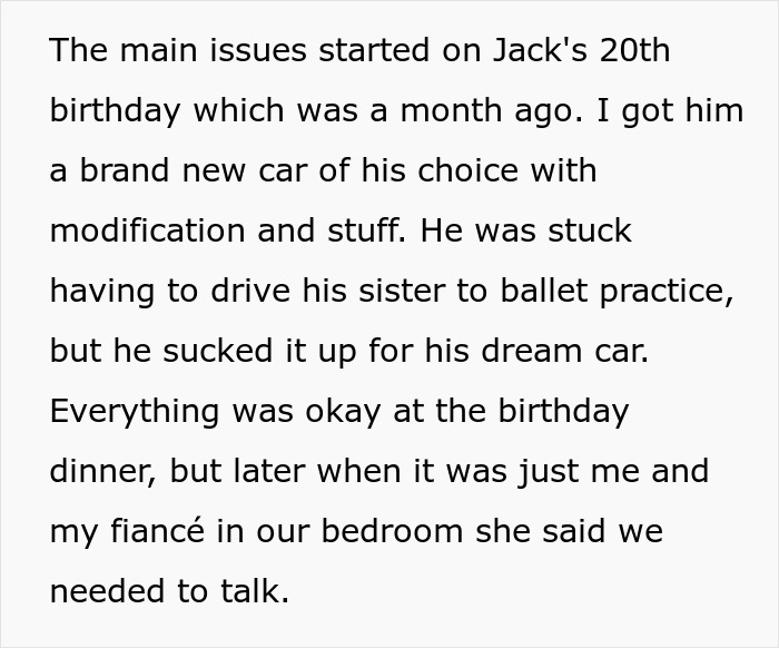 Text excerpt discussing a guy refusing to be a step-father to fianc&eacute;e&rsquo;s children over gift expectations and responsibilities.