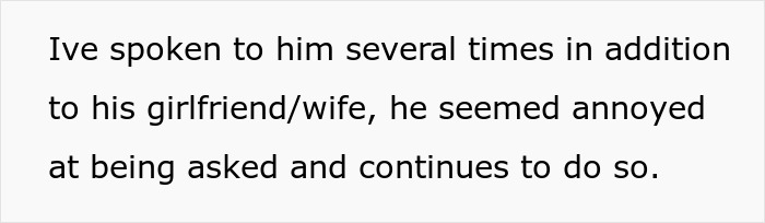 Text excerpt showing a conversation about a male Karen repeatedly blocking a neighbor's driveway and being confronted.