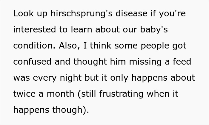 Text about hirschsprung's disease related to a baby’s feeding, highlighting frustration of burnt-out wife and husband’s role. Text about hirschsprung's disease related to a baby’s feeding, highlighting frustration of burnt-out wife and husband’s role.