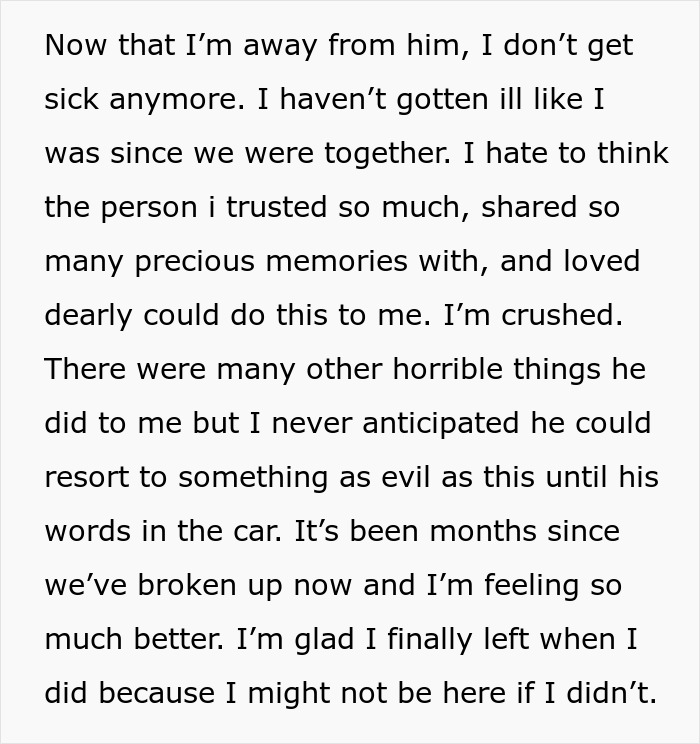 Alt text: Woman reflecting on recovering from mysterious illness after leaving toxic relationship involving possible poisoning.