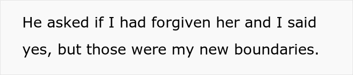 Text image with the quote about forgiveness and new boundaries related to MIL no-show at birthday and DIL boycotting celebrations. Text image with the quote about forgiveness and new boundaries related to MIL no-show at birthday and DIL boycotting celebrations.