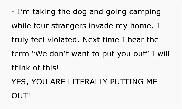 Text showing frustration of husband hosting wife&rsquo;s distant relatives without thanks, feeling violated and refusing to continue.