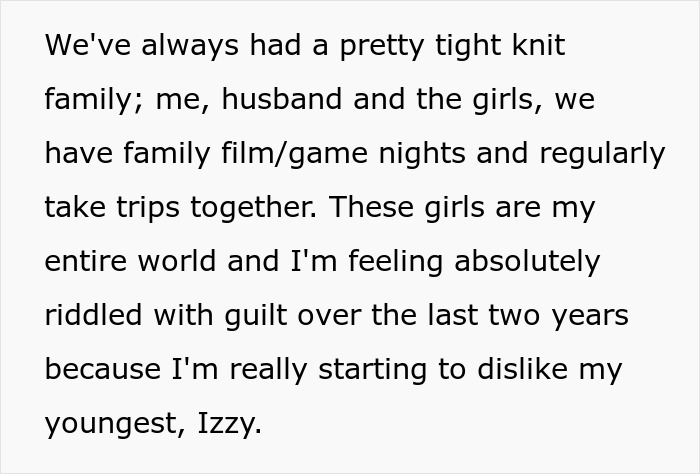 Alt text: Mom admits she likes one daughter more than the other and struggles with guilt over her feelings.