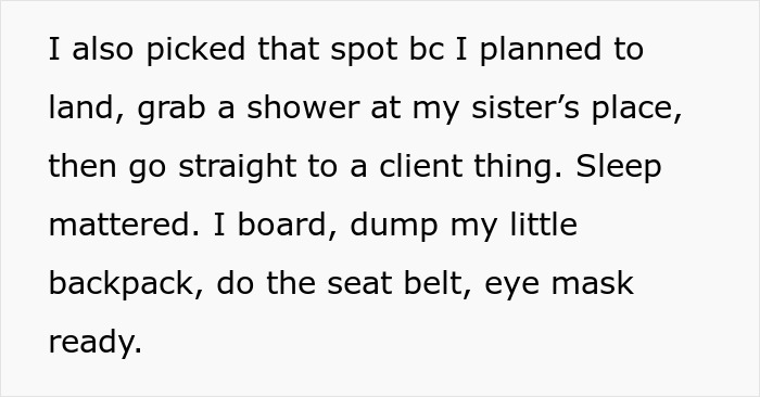 Text excerpt from a story about a plane seat dispute involving a rude family trying to bully a lady refusing to swap seats.