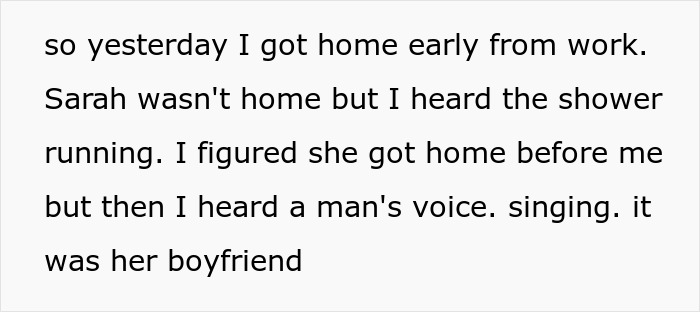 Text excerpt showing a woman horrified after seeing roommate’s boyfriend using her fancy products at home. Text excerpt showing a woman horrified after seeing roommate’s boyfriend using her fancy products at home.