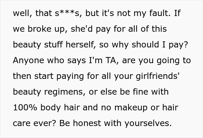 Screenshot of a man expressing regret after mocking his girlfriend&rsquo;s long beauty routine including shaving and wearing makeup.
