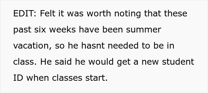 Text discussing suspicion about attending medical school during summer vacation, mentioning a new student ID upon class start.