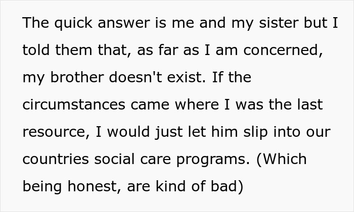 Text excerpt showing sibling refusing to care for disabled brother after parents&rsquo; plea, sparking family conflict.