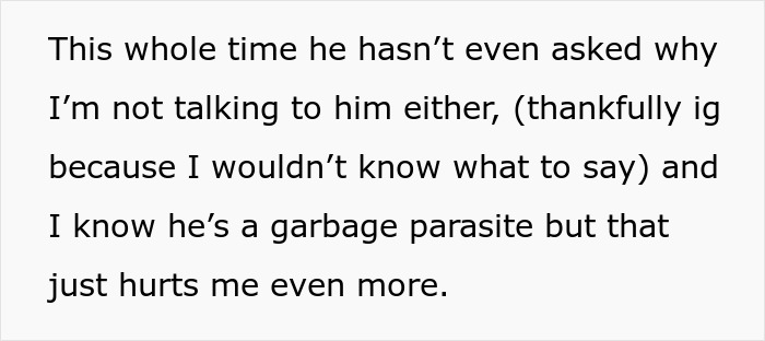 Text excerpt showing a woman expressing hurt over her fianc&eacute; possibly hiding a secret kid and finding kids' clothing.