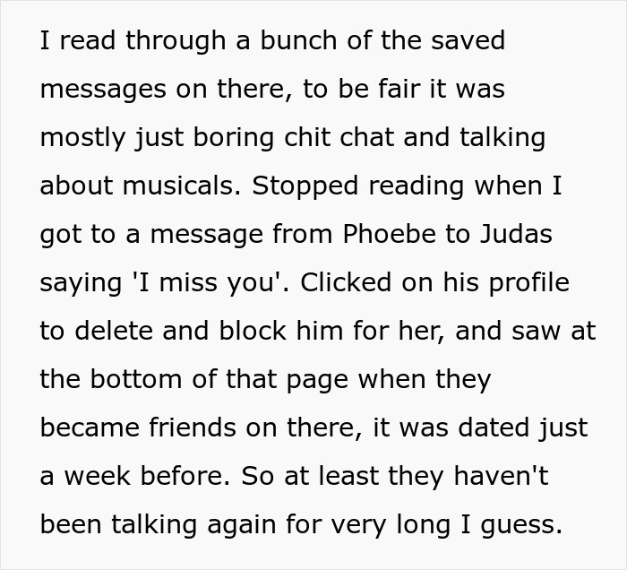 Text message conversation about discovering ex-wife&rsquo;s cheating with best man, fearing he targets current girlfriend too.