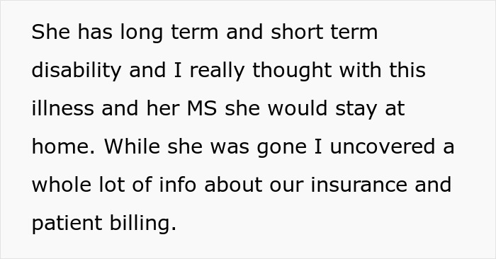 Text excerpt discussing long and short term disability and uncovering insurance and patient billing details.