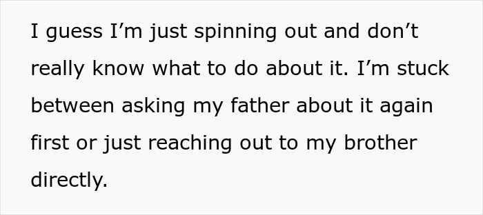 Text saying a daughter feels stuck deciding whether to talk to her upset dad or brother about a weird home situation.