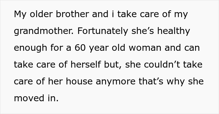 Text about taking care of grandmother at home, highlighting challenges with family refusing to help and being called selfish.