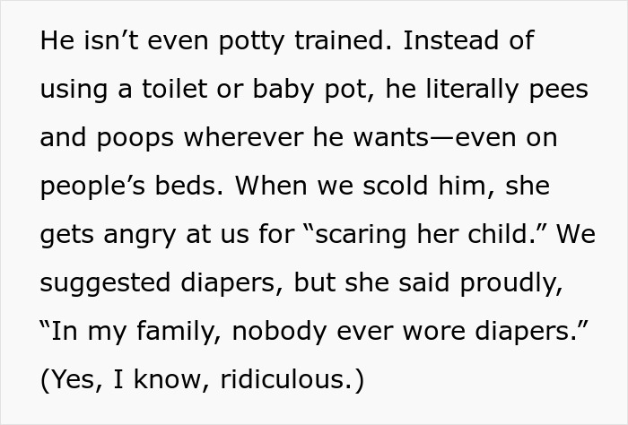 Text excerpt showing a woman gleaming as she watches cousin&rsquo;s wife struggle after quitting free babysitting.